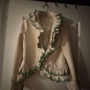 Source Unknown Cream Blazer with Green Trim